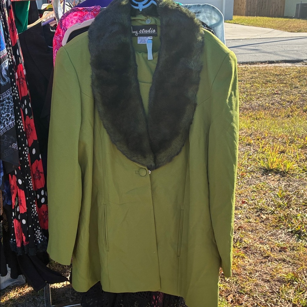 Bay Studio Olive Green Blazer with Faux Fur Collar